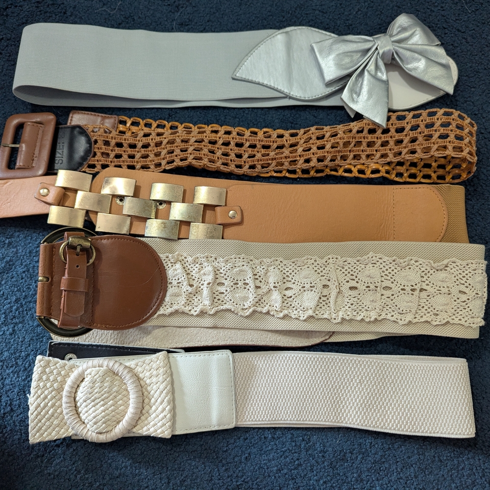 Elegant Women's Belt Collection - Silver, Gold, Brown, Cream